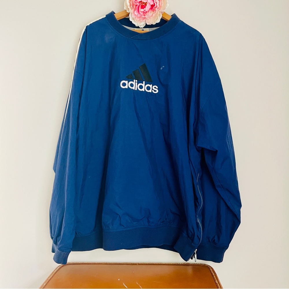 Adidas Vintage Windbreaker 90s Pullover Jacket Navy Blue XXL